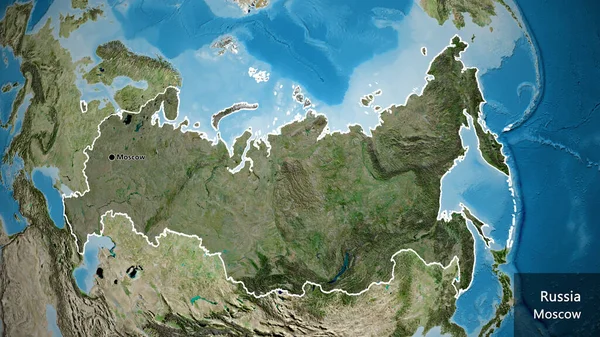 俄罗斯边境地区的特写镜头 用卫星地图上的黑暗覆盖突出显示 资本点 概略地描述一下国家的面貌 国家及其首都的英文名称 — 图库照片