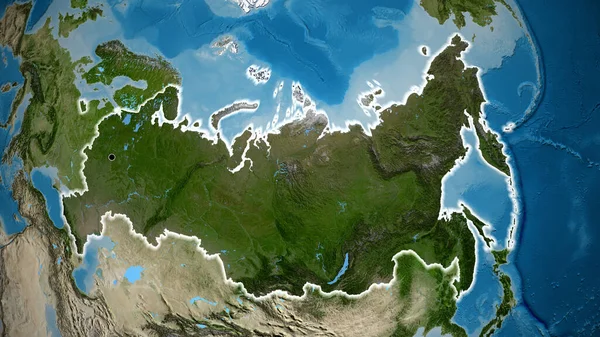 러시아 지역의 촬영은 지도에 오버레이로 조명되고 전국을 누비며 젓는다 — 스톡 사진