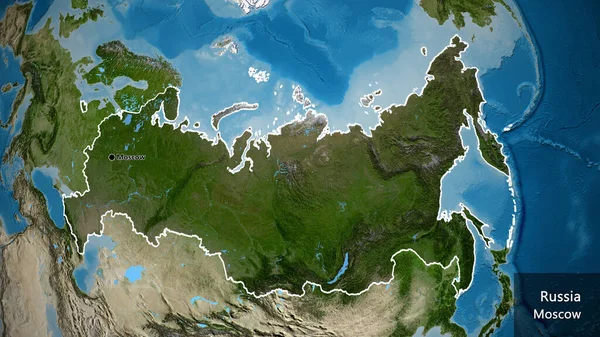 러시아 지역의 촬영은 지도에 오버레이로 조명되고 국가의 모양을 중심으로 나라의 — 스톡 사진
