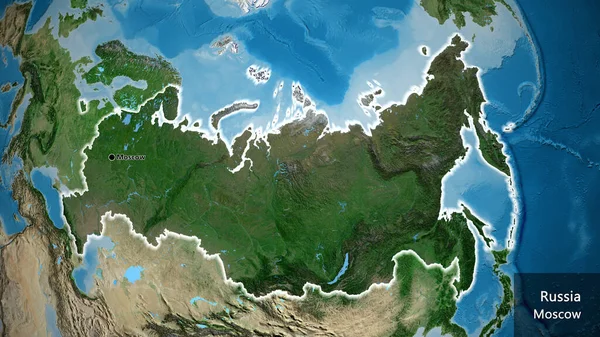 俄罗斯边境地区的特写镜头 用卫星地图上的黑暗覆盖突出显示 资本点 风靡全国各地 国家及其首都的英文名称 — 图库照片