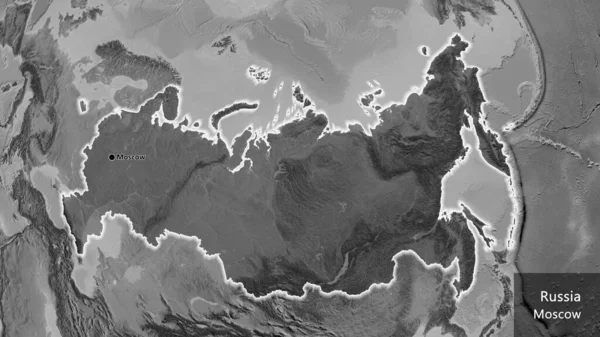 Närbild Rysslands Gränsområde Med Ett Mörkt Överdrag Grå Karta Huvudpunkt — Stockfoto