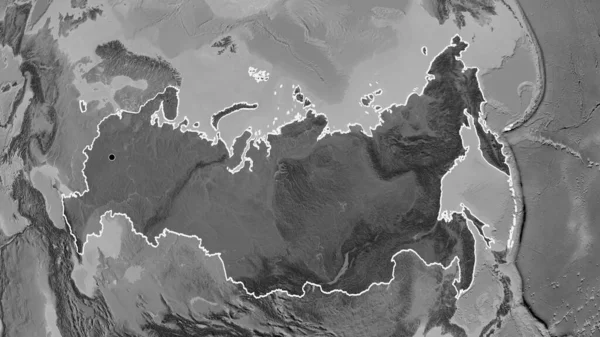 俄罗斯边境地区的特写镜头 以灰度地图上的黑暗覆盖为亮点 资本点 国家形貌概述 — 图库照片