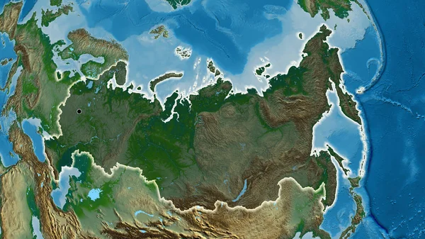 Närbild Rysslands Gränsområde Med Ett Mörkt Överdrag Fysisk Karta Huvudpunkt — Stockfoto