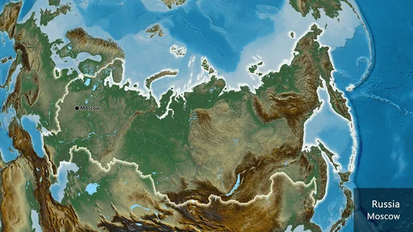 俄罗斯边境地区的特写在了一张解像图上 资本点 风靡全国各地 国家及其首都的英文名称 — 图库照片