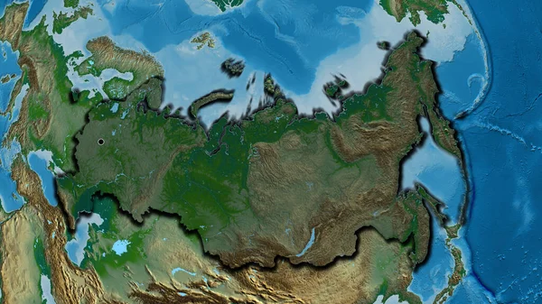 俄罗斯边境地区的特写镜头 用一张地形图上的黑暗阴影突出显示出来 资本点 国家形状的斜边 — 图库照片