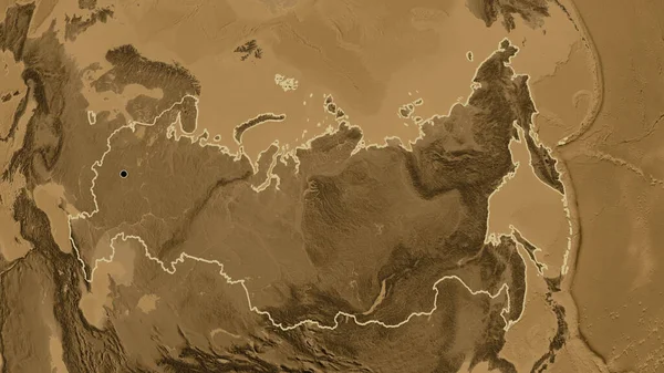 俄罗斯边境地区的近景在一个黑色的高程地图上 资本点 国家形貌概述 — 图库照片