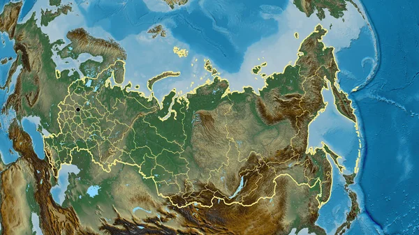 俄罗斯边境地区及其区域边界的密切监视 可在一张示意图上看到 资本点 国家形貌概述 — 图库照片