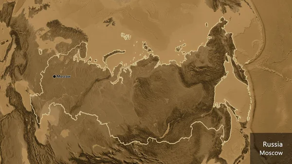 Zbliżenie Rosyjskiej Strefy Przygranicznej Mapie Wzniesień Sepii Główny Punkt Zarys — Zdjęcie stockowe