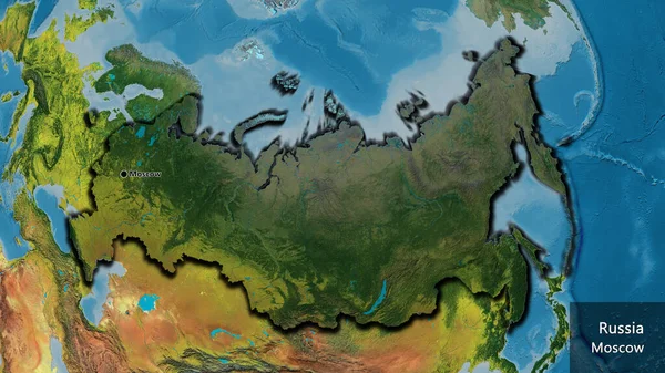 俄罗斯边境地区的特写镜头 用地形图上的黑暗覆盖突出显示 资本点 这个国家的边缘呈斜角状 国家及其首都的英文名称 — 图库照片