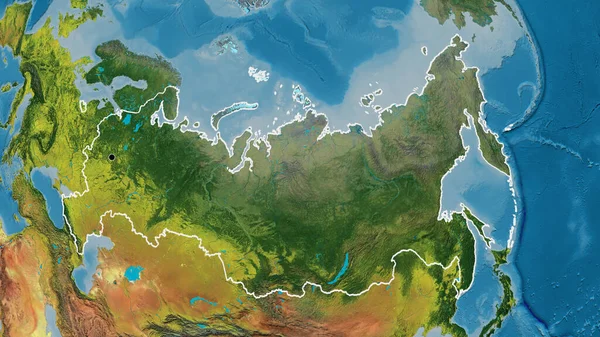 在一张地形图上对俄罗斯边境地区进行了密切监视 资本点 国家形貌概述 — 图库照片