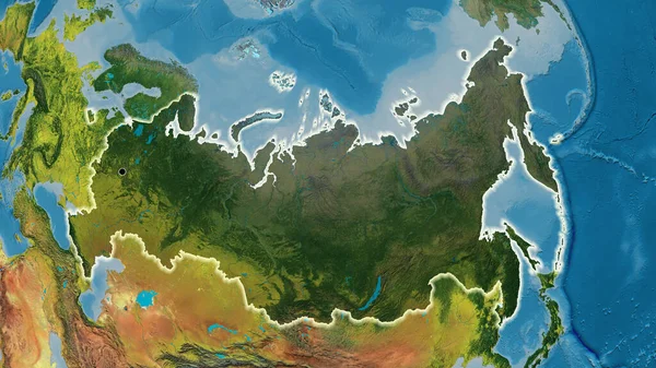俄罗斯边境地区的特写镜头 用地形图上的黑暗覆盖突出显示 资本点 风靡全国 — 图库照片