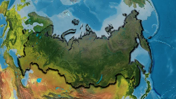 俄罗斯边境地区的特写镜头 用地形图上的黑暗覆盖突出显示 资本点 国家形状的斜边 — 图库照片