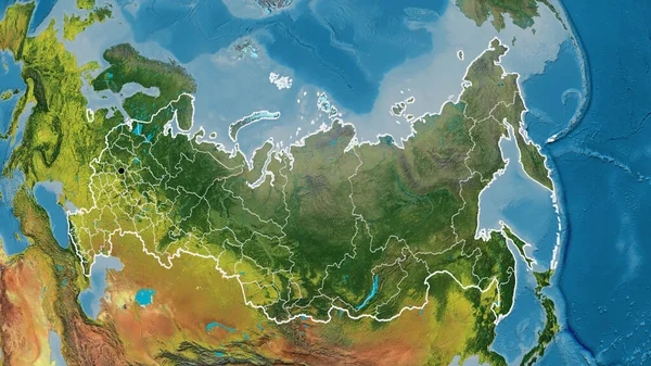 在一张地形图上对俄罗斯边境地区及其区域边界进行了密切监视 资本点 国家形貌概述 — 图库照片
