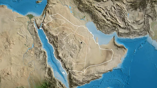 サウジアラビア国境地域の閉鎖と衛星地図上のその地域の境界線 資本ポイント 全国の概要 — ストック写真