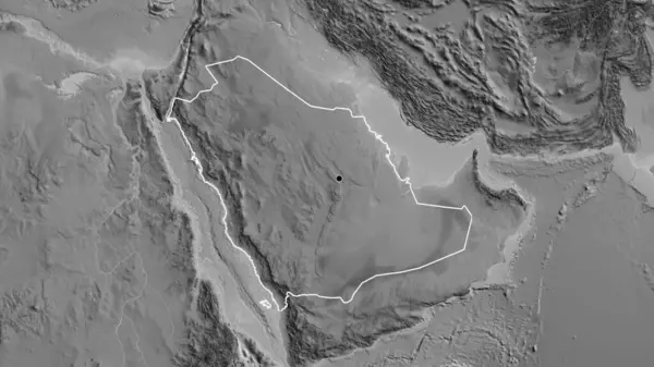 Close Saudi Arabia Border Area Grayscale Map Capital Point Outline — Stock Photo, Image