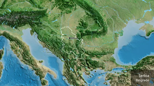 Gros Plan Zone Frontalière Serbie Sur Une Carte Satellite Point — Photo