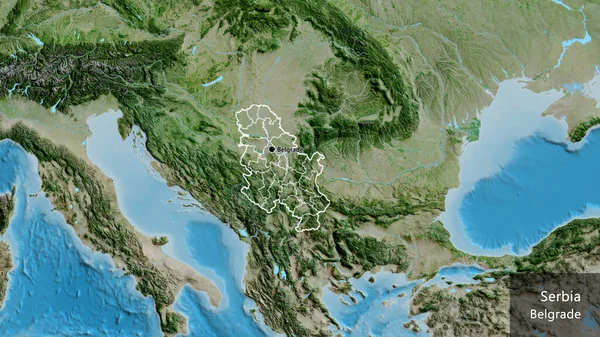 Primer Plano Zona Fronteriza Serbia Sus Fronteras Regionales Mapa Satelital —  Fotos de Stock