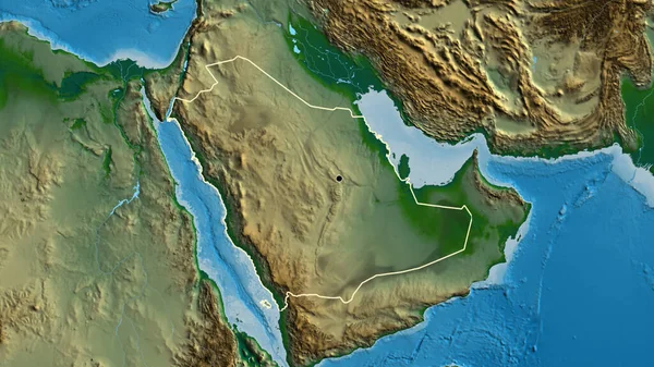 Close Área Fronteira Arábia Saudita Mapa Físico Ponto Capital Esboço — Fotografia de Stock