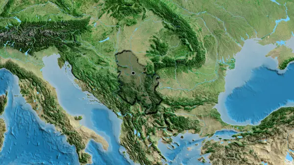 Detailní Záběr Pohraniční Oblasti Srbska Zdůrazňující Tmavý Překryv Satelitní Mapě — Stock fotografie