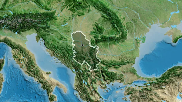 Крупним Планом Прикордонна Зона Сербії Підсвічується Темним Накладенням Супутникову Карту — стокове фото