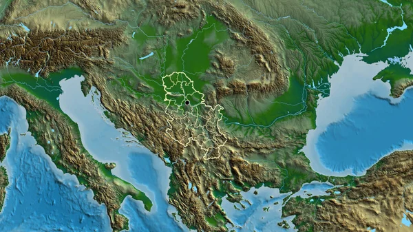 Primer Plano Zona Fronteriza Serbia Sus Fronteras Regionales Mapa Físico —  Fotos de Stock