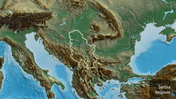 Närbild Serbiens Gränsområde Katastrofkarta Huvudpunkt Glow Runt Landet Form Landets — Stockfoto