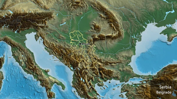 Detailní Záběr Pohraniční Oblasti Srbska Jeho Regionálních Hranic Reliéfní Mapě — Stock fotografie