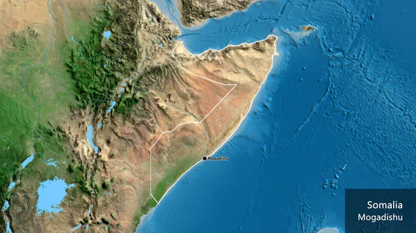 Närbild Somalias Gränsområde Satellitkarta Huvudpunkt Runt Landet Landets Engelska Namn — Stockfoto