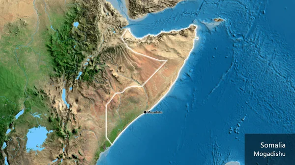 Närbild Somalias Gränsområde Satellitkarta Huvudpunkt Glow Runt Landet Form Landets — Stockfoto