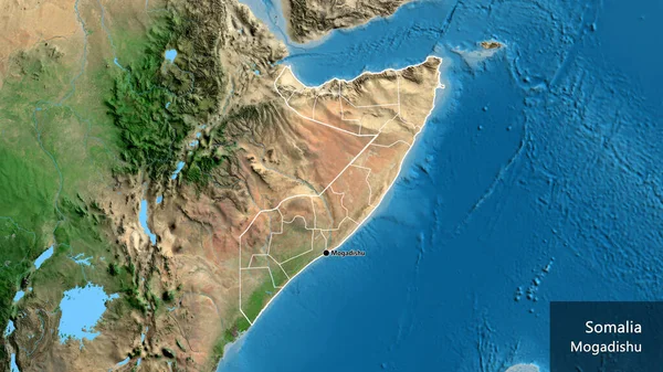 Närbild Somalias Gränsområde Och Dess Regionala Gränser Satellitkarta Huvudpunkt Runt — Stockfoto