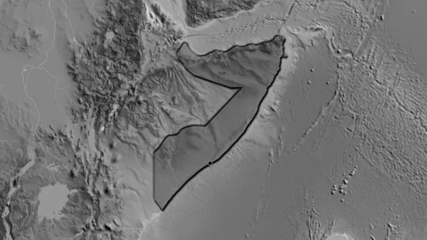 索马里边境地区的特写镜头以灰度地图上的黑暗覆盖为重点 资本点 国家形状的斜边 — 图库照片