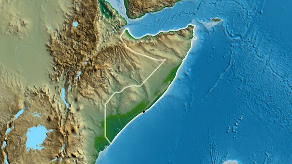 Detailní Záběr Pohraniční Oblasti Somálska Fyzické Mapě Fakt Záře Kolem — Stock fotografie