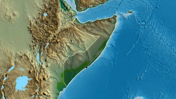 ソマリア国境地域のクローズアップは 物理的な地図上の暗いオーバーレイで強調表示されます 資本ポイント 全国の概要 — ストック写真