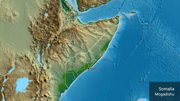 Närbild Somalias Gränsområde Och Dess Regionala Gränser Fysisk Karta Huvudpunkt — Stockfoto