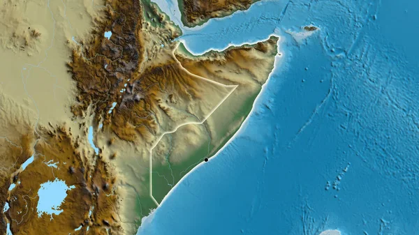 Close Zona Fronteiriça Somália Num Mapa Socorro Ponto Capital Brilho — Fotografia de Stock