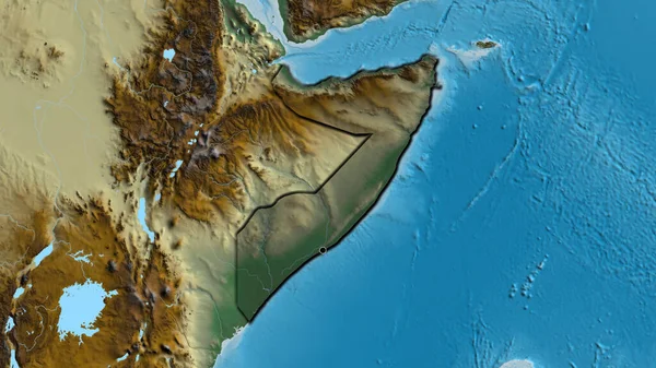 Närbild Somalias Gränsområde Med Ett Mörkt Överdrag Hjälppskarta Huvudpunkt Skalade — Stockfoto