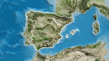 İspanya sınır bölgesinin uydu haritasına yakın çekim. Ana nokta. Ülke çapında parıltı. 