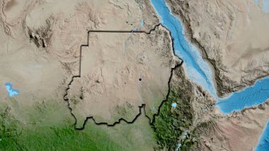 Sudan sınır bölgesinin uydu haritasında yakın plan görüntüsü. Ana nokta. Ülkenin kıvrımlı kenarları. 