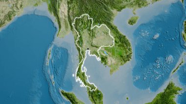 Tayland sınır bölgesinin uydu haritasında yakın plan görüntüsü. Ana nokta. Ülke çapında parıltı. 