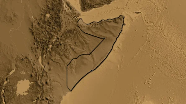 Somali Sınır Bölgesinin Yakınındaki Sepya Yüksekliği Haritasında Ana Nokta Ülkenin — Stok fotoğraf