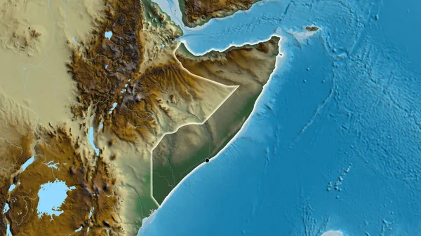 Närbild Somalias Gränsområde Med Ett Mörkt Överdrag Hjälppskarta Huvudpunkt Glow — Stockfoto