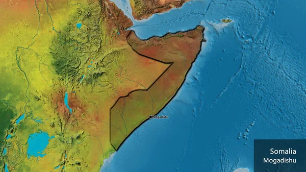 Close Somalia Border Area Highlighting Dark Overlay Topographic Map Capital — Stock Photo, Image