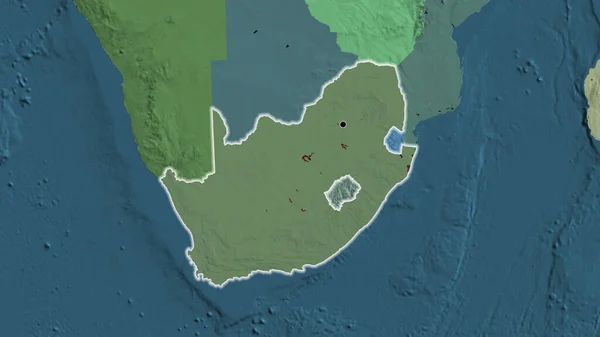 Close-up of the South Africa border area on a administrative map. Capital point. Glow around the country shape.