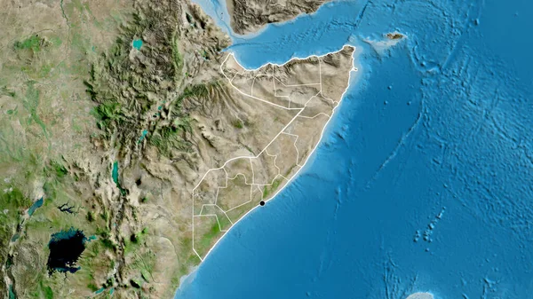ソマリア国境地域の閉鎖と衛星地図上の地域の境界線 資本ポイント 全国の概要 — ストック写真