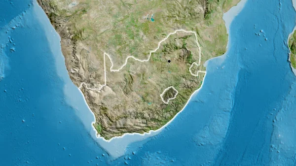 stock image Close-up of the South Africa border area on a satellite map. Capital point. Glow around the country shape. 