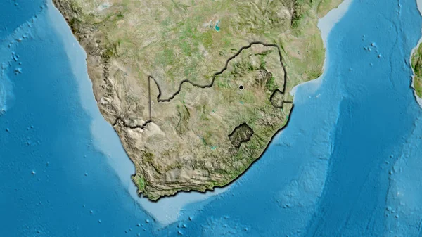 Close-up of the South Africa border area on a satellite map. Capital point. Bevelled edges of the country shape.