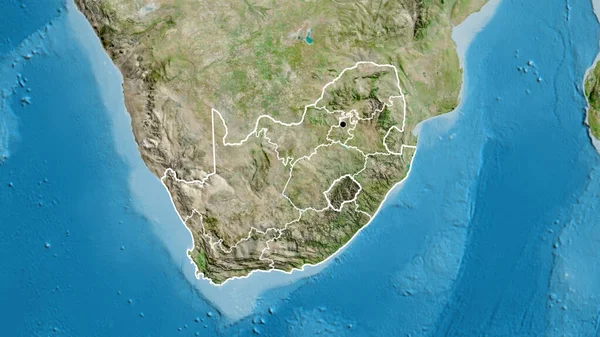 stock image Close-up of the South Africa border area and its regional borders on a satellite map. Capital point. Outline around the country shape. 