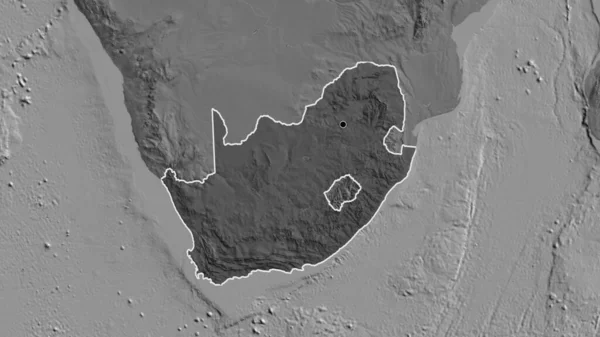 南非边境地区的特写镜头 突出显示了一张双层地图上的黑暗覆盖 资本点 国家形貌概述 — 图库照片