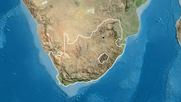 Close-up of the South Africa border area on a satellite map. Capital point. Outline around the country shape.