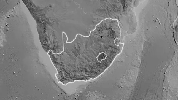 Gros Plan Frontière Sud Africaine Sur Une Carte Niveaux Gris — Photo